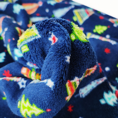 A árvore de Natal imprimiu o poliéster do lado do dobro de Coral Flannel Fleece Fabric Warmly